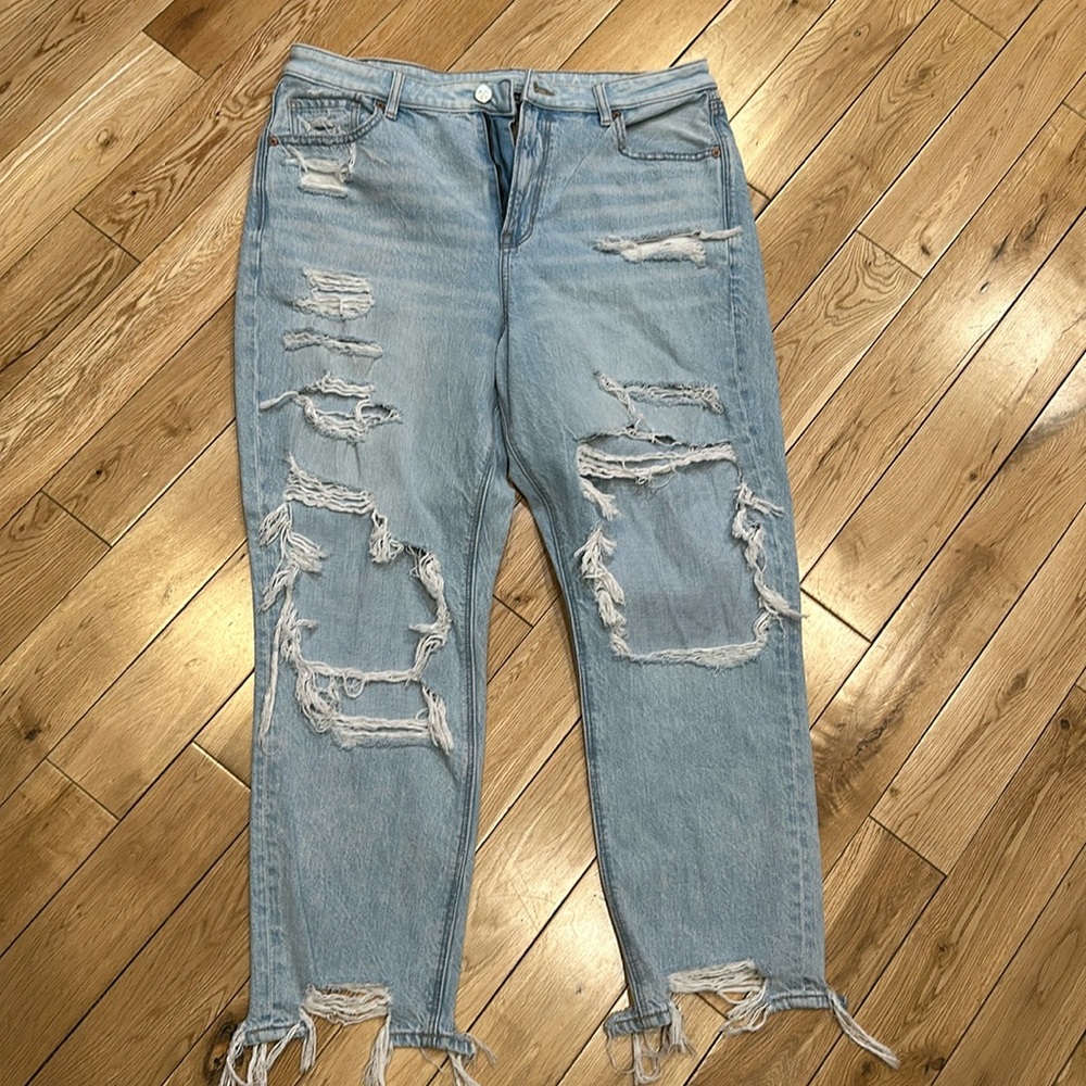 American Eagle super distressed mom jeans